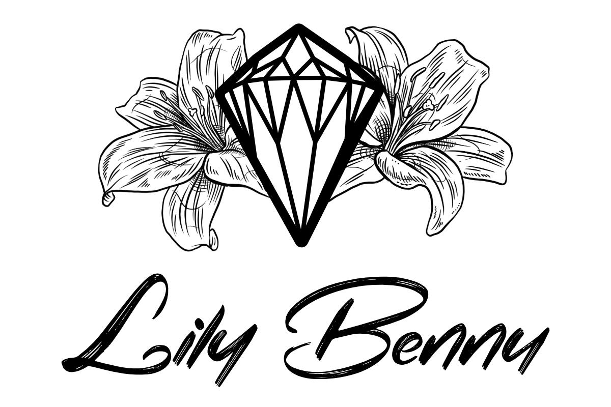 Lily Bennu Image of crystal with symmetrical Lily drawings on each side and text of Lily Bennu